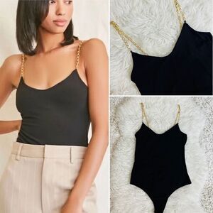 Black chain strap cami bodysuit top blouse L